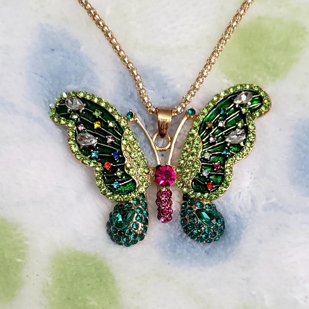 NEW Butterfly Pendant Gemstone Necklace